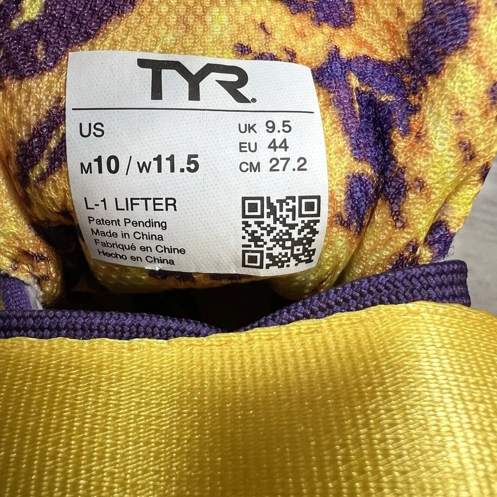 TYR L-1 Lifter Men 10/Women‎ 11.5 Training Powerlifting Shoes Yellow Purple NWOB